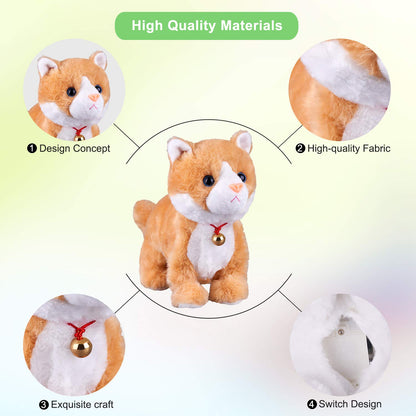 Interactive plush cat toy, interactive cat robot, barking meow, touch control, electronic cat pet, kids, L: 30.5 cm x H: 20.3 cm x W: 12.7 cm.