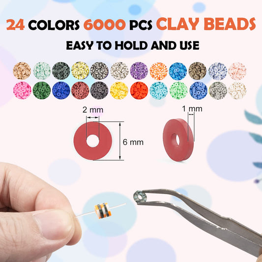 Beads for threading, 8500+ pieces bead set, 6mm polymer clay beads for bracelets, 2 boxes bracelet making with letters, bracelet jewelry making kit for rings necklaces gift.