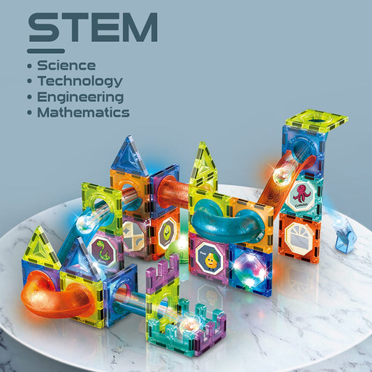 Morkka Magnetic Building Blocks, STEM Montessori Toys for Kids 3-8 Years 3D Learning Toy Set Construction Blocks Gift for Boys Girls Orbital Blocks Track Building (75PCS)