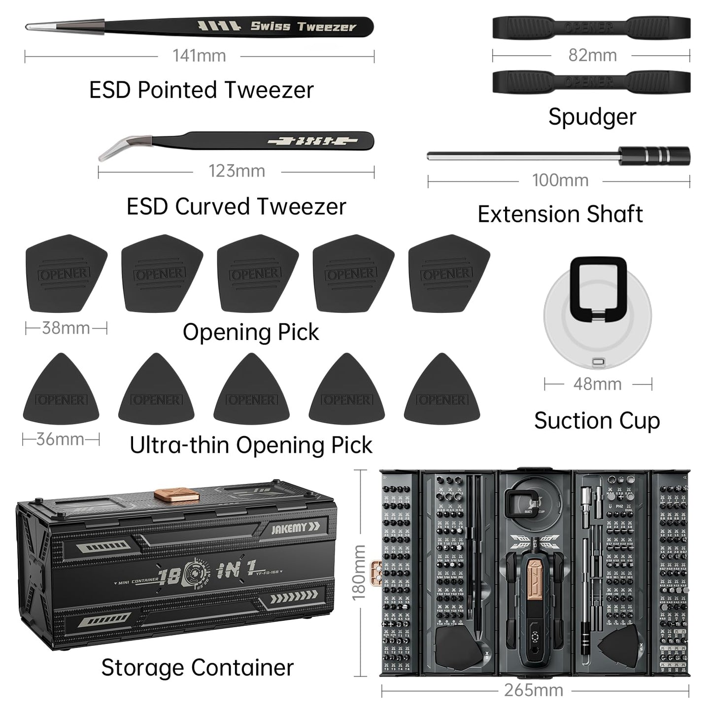 JAKEMY 180 in 1 Precision Screwdriver Set, Multi-Bits, manual screwdriver, magnetic, with damaged screw extractor set, laptop repair tool set for PC, phone, computer.