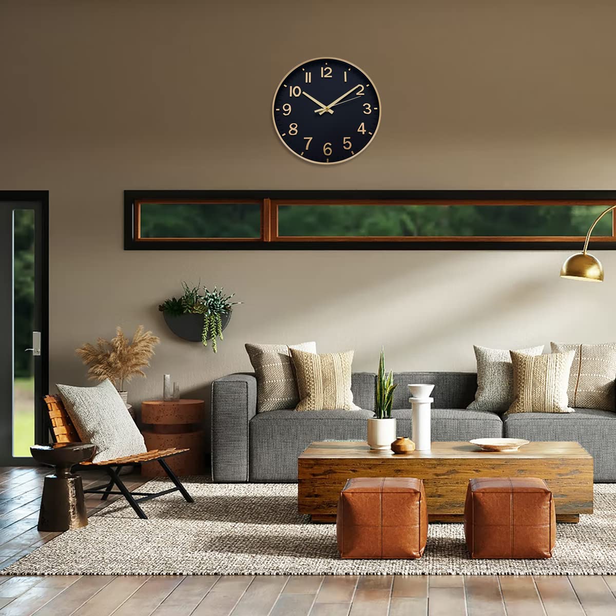 HZDHCLH Funk Wall Clock 30 cm Silent Wall Clock Without Ticking, Modern Battery Operated Clock for Home, Kitchen, Living Room, Office, Wall Decoration (Black Gold)