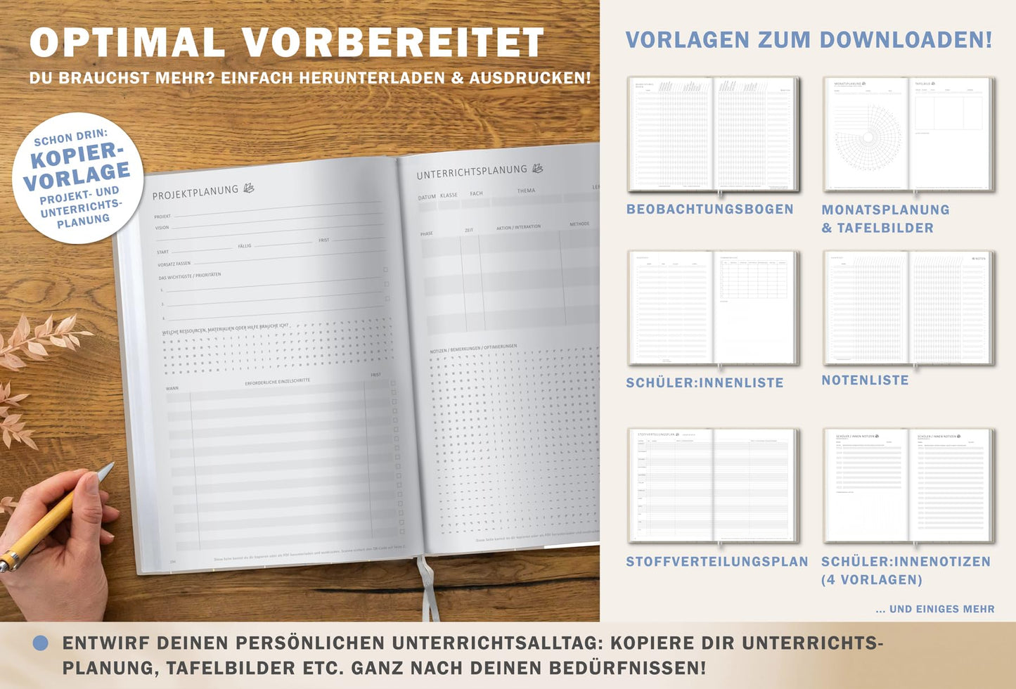 One of the good teacher planners 2025-2026, A4 elementary school planner, 1 double page per week, hardcover school planner for the 25/26 school year, gray beige with flowers, FSC paper.