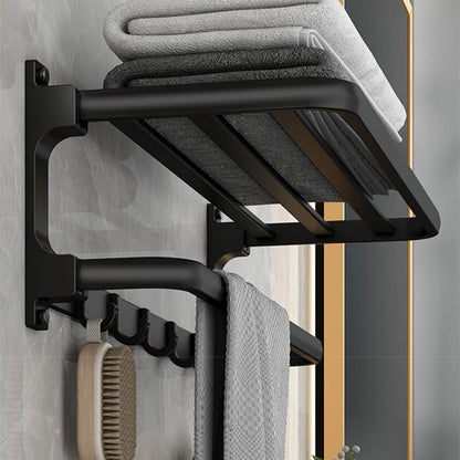 Towel holder without drilling in matte black, self-adhesive bathroom towel holder, wall-mounted towel holder with 5 towel hooks, bath towel holder, towel rack for bathroom kitchen, 58cm, aluminum.