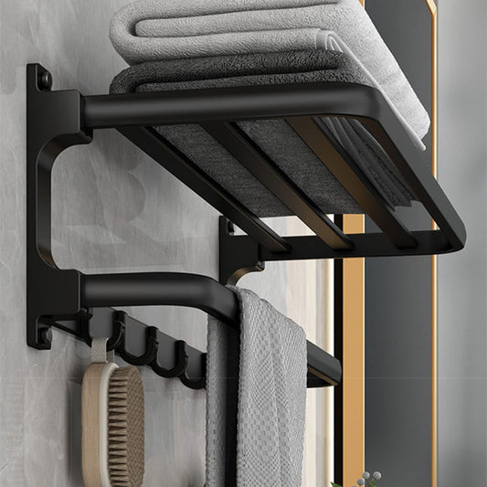Towel holder without drilling in matte black, self-adhesive bathroom towel holder, wall-mounted towel holder with 5 towel hooks, bath towel holder, towel rack for bathroom kitchen, 58cm, aluminum.