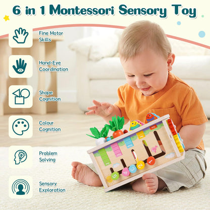 LZDMY Montessori Toy for Baby from 6 months, 6-in-1 Cloth Box with Crinkle Cloth, Wooden Motor Skills Cube Toy for 6-12 months Boys Girls, Motor Skills Toy for Children 1-3, Baby Gift