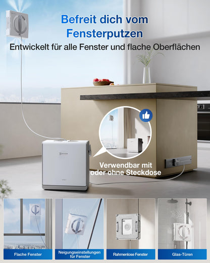 ECOVACS WINBOT W2 PRO Omni window cleaning robot with 6-in-1 multifunction station, on-the-go recharging, 3-nozzle spray head, 12-step safety features, Win-SLAM 4.0 path planning, White
