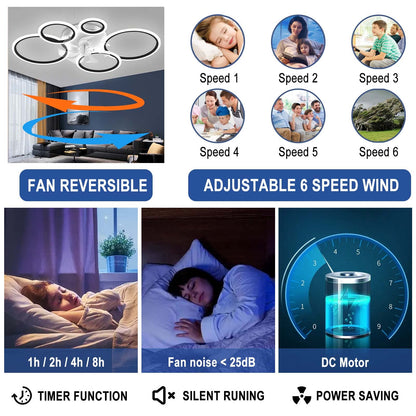 YUNZI Modern Ceiling Fan with Light, LED 72W Dimmable Ceiling Fan Light, Ceiling Fan Lamp for Living Room Bedroom Kitchen, 6 Speeds, White 100cm