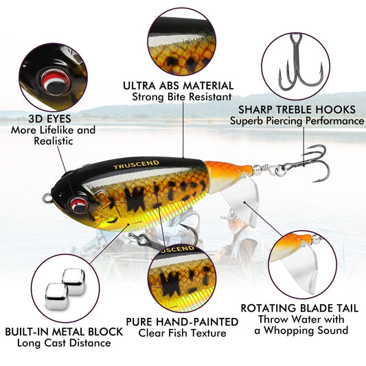 TRUSCEND Bass Trout Lures, double floating, rotating tail Whopper bait, sweet & saltwater, lifelike allure, fishing gifts for men