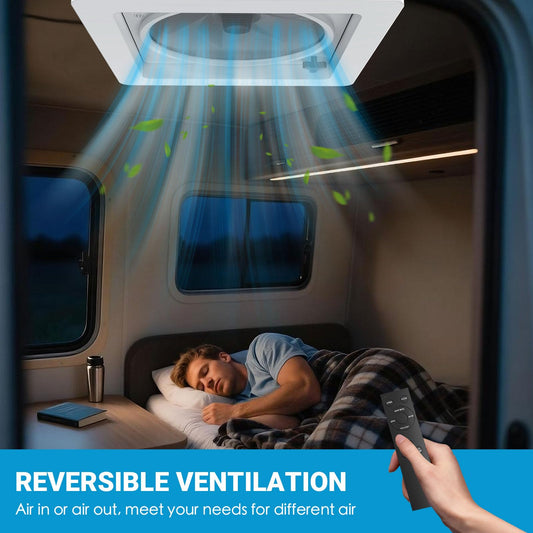 2012 Max Air Ventilation for RV Roof Fan Roof Vent Reversible Exhaust Fan, extremely quiet continuous ventilation RV 12V Remote, with 14" semi-transparent UV-resistant cover