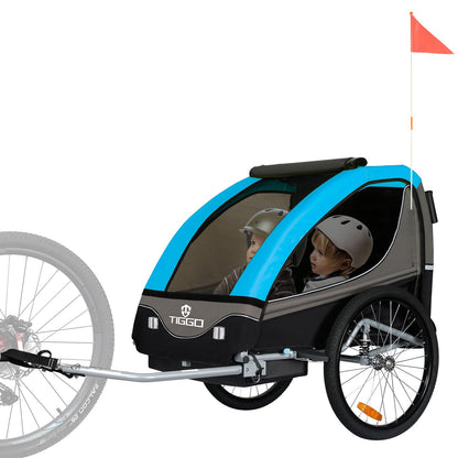 Tiggo S2 child trailer with suspension – also converts to a jogger – versatile 2 in 1 buggy and bike trailer with 360° swivel.