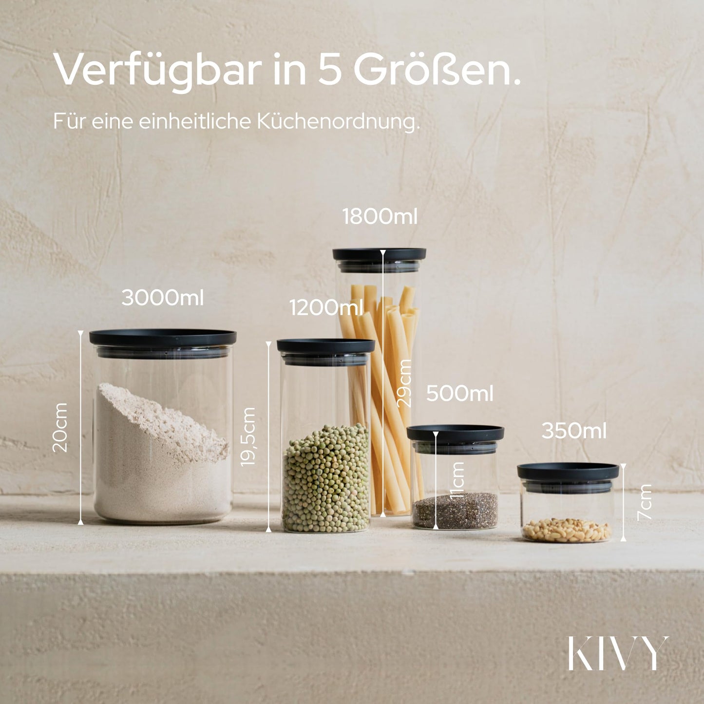 KIVY Large 3L Airtight Glass Jar with Transparent Glass Lid - For Flour, Cookies, Candy, Laundry Detergent - Storage Glass - Flour Storage Glass - Storage Box - Cookie Jar
