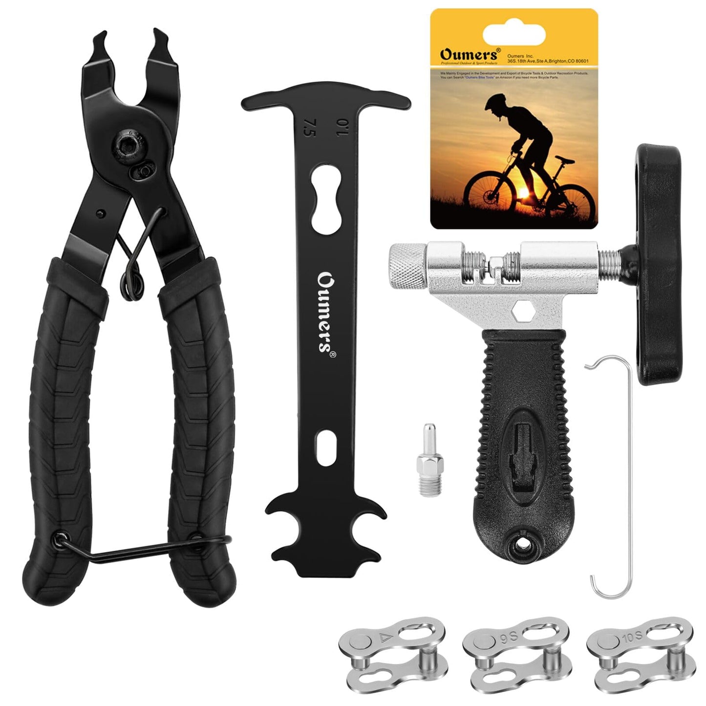 Oumer's bike chain repair kit, bike link pliers, bike chain tool, chain checker bike chain tool set bike chain tool set for 6-12 speed bike chain.