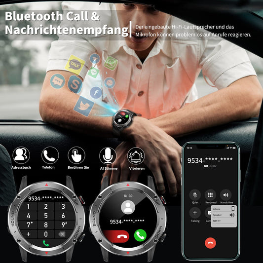 Men's smartwatch with phone function 1.39" DIY HD full touchscreen watch fitness tracker 30+ sport modes activity tracker IP68 waterproof wristwatch with sleep monitor pedometer message reminder