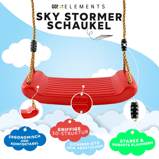 GO!elements Swing Garden - Children's Swing Outdoor Indoor - Swing Seat Swing Board Board Swing for Kids to Swing - Adjustable Height - Non-slip - Color: Red