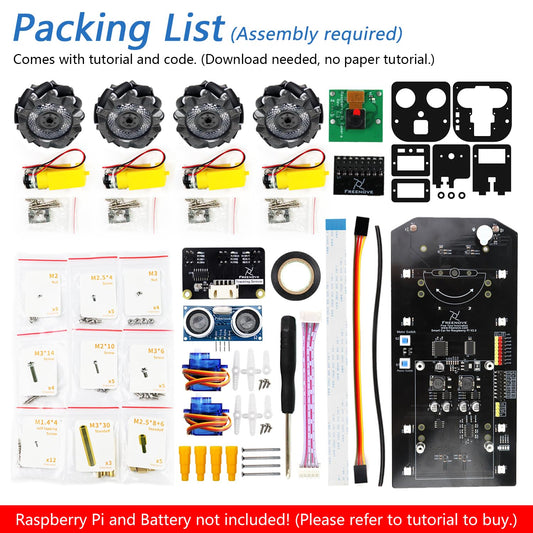 Freenove Mecanum Wheel Car Kit for Raspberry Pi 5 4 B 3 B+ B A+, Face Tracking, Line Tracking, Light Tracing, Obstacle Avoidance, App Control, Camera, Servo (Raspberry Pi NOT Included)