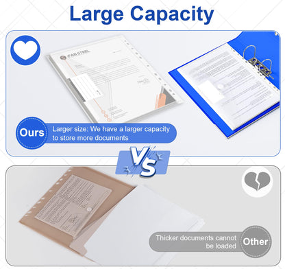 Agoer 48 Piece A4 Document Wallet with Velcro Fastening, [Wider Sizes] A4 Filing Folder, A4 Clear Pocket with 11 Hole Edge for Organizing Documents with Label Pocket.