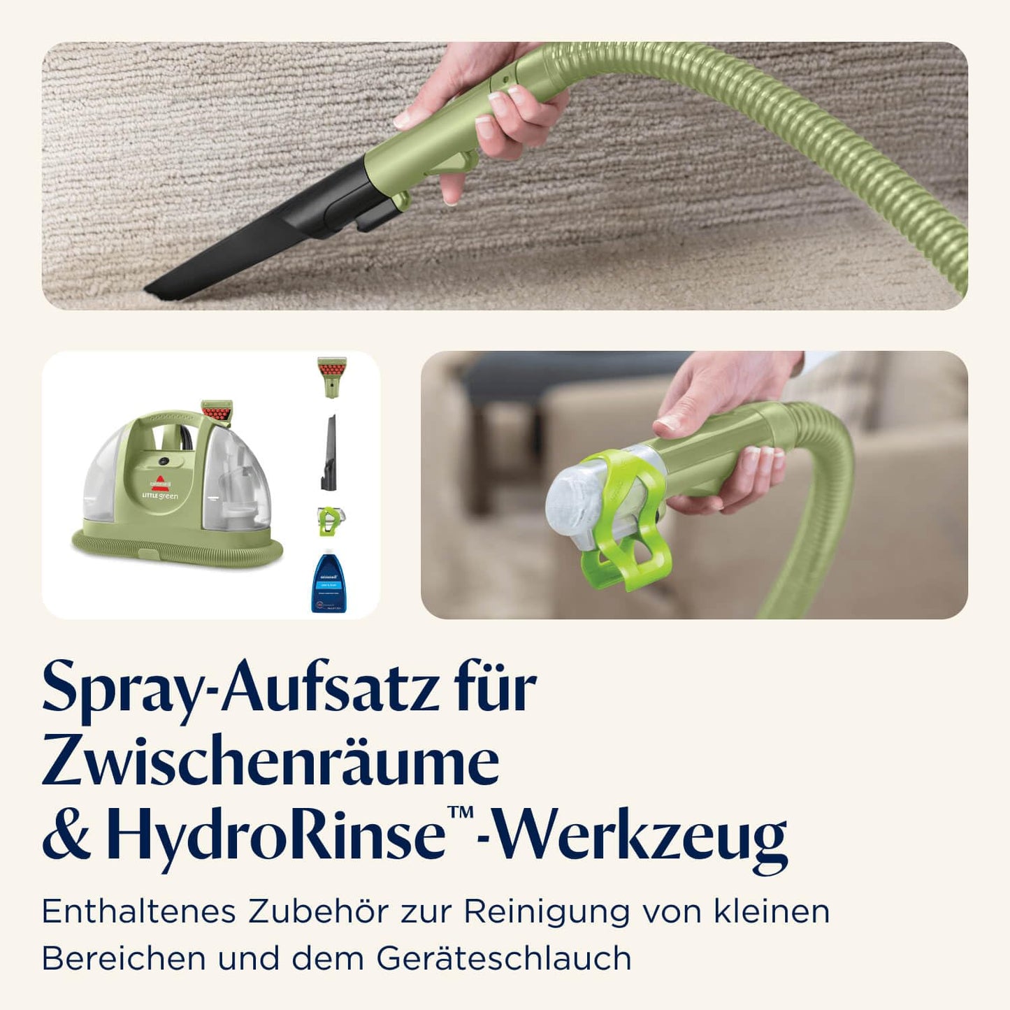 BISSELL Little Green, upholstery cleaner device, carpet cleaner for everyday stains & dirt, wet vacuum for carpets, upholstery, car & more, powerful 340W motor, 4098N
