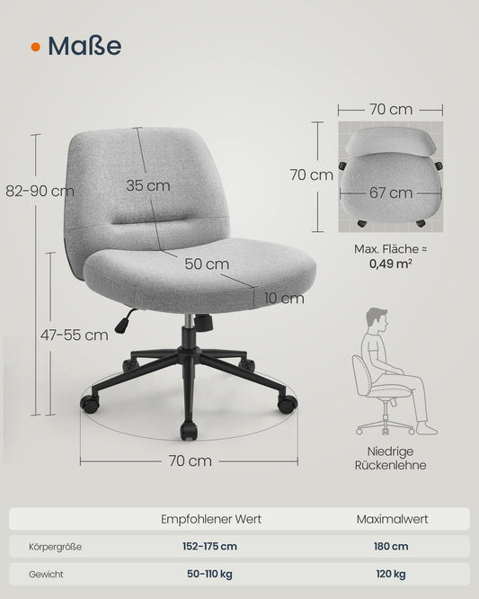 SONGMICS HOME Sewing Chair, Vanity Chair, Swivel Chair without Armrests, Office Chair, wide seat, modern design, with base, adjustable height, rocking function, Dove Gray OBG047G01
