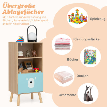 COSTWAY Children's Bookshelf with 3 levels, wooden kids shelf with drawer & 2 open compartments, toy storage shelf for children's room playroom, 40.5 x 29 x 85 cm (Model 1)