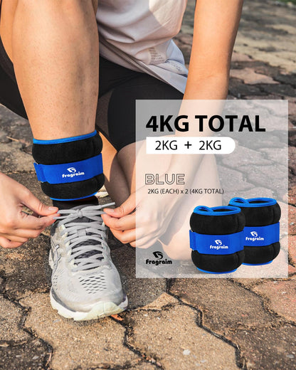 Fragraim ankle weights, wrist weights 4KG 1 pair, leg weights, weight cuffs hand and foot weights - for fitness, exercising, running, gymnastics.