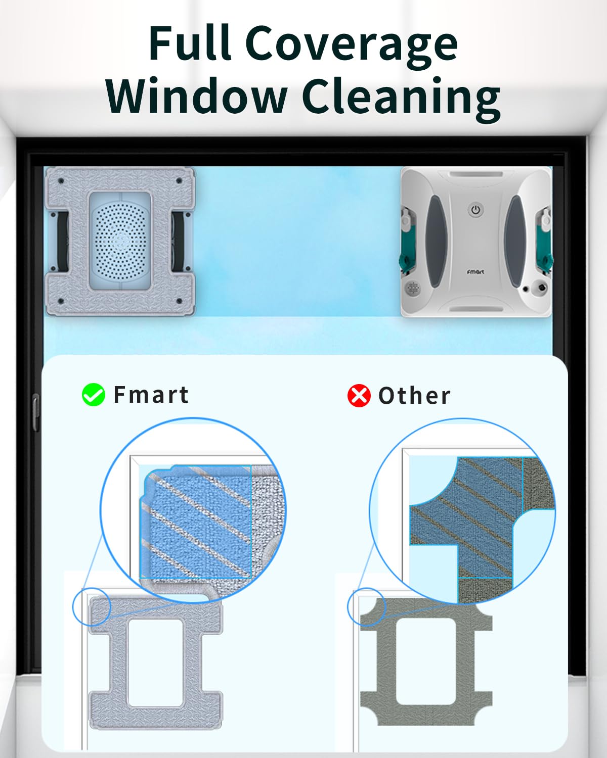 Fmart W6 window cleaning robot with spray function, automatic window robot, powerful 3800pa suction power, 50ml water tank, APP control, automatic path planning