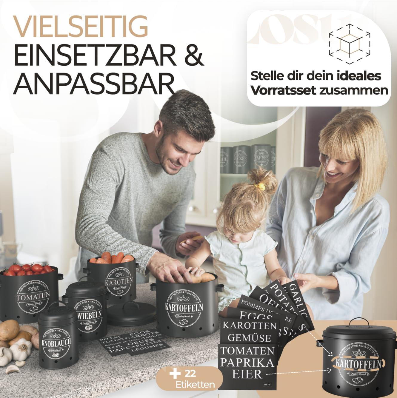 IDEALTASTIC® Premium Potato Storage Box [3 Pack] I Versatile potato pot set with 360° ventilation system for increased freshness I Ideal for onion storage & potato storage