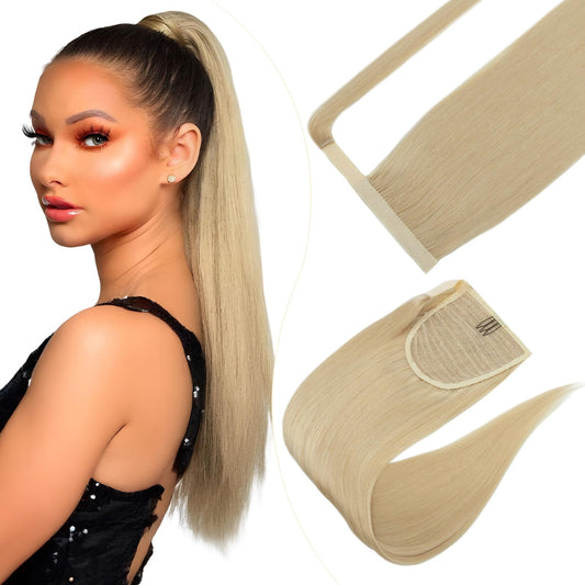 Elite Ponytail Hairpiece Extensions 100% Real Hair Hair Extension Women Clip in Ponytail Extension Blonde Black Straight 40cm 80g #613 Bleached Blonde
