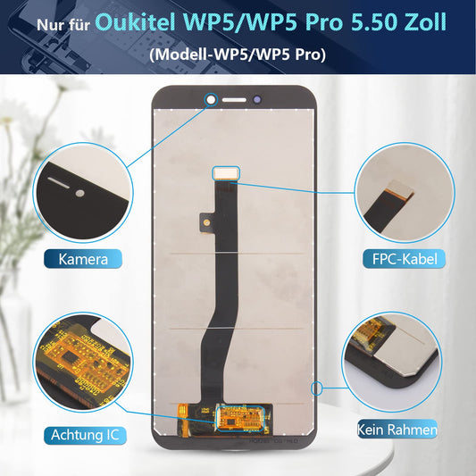 RongZy for Oukitel WP5/WP5 Pro 5.5 inch LCD screen replacement touch display digitizer assembly screen replaced by repair tool kit for Oukitel WP5 (Black)