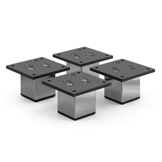 Exclusive Sossai furniture legs E4MF, set of 4, height: 60 mm, chrome, made of aluminum 45 x 45 mm square profile, legs for chest of drawers, cabinet, showcase, bathroom cabinet