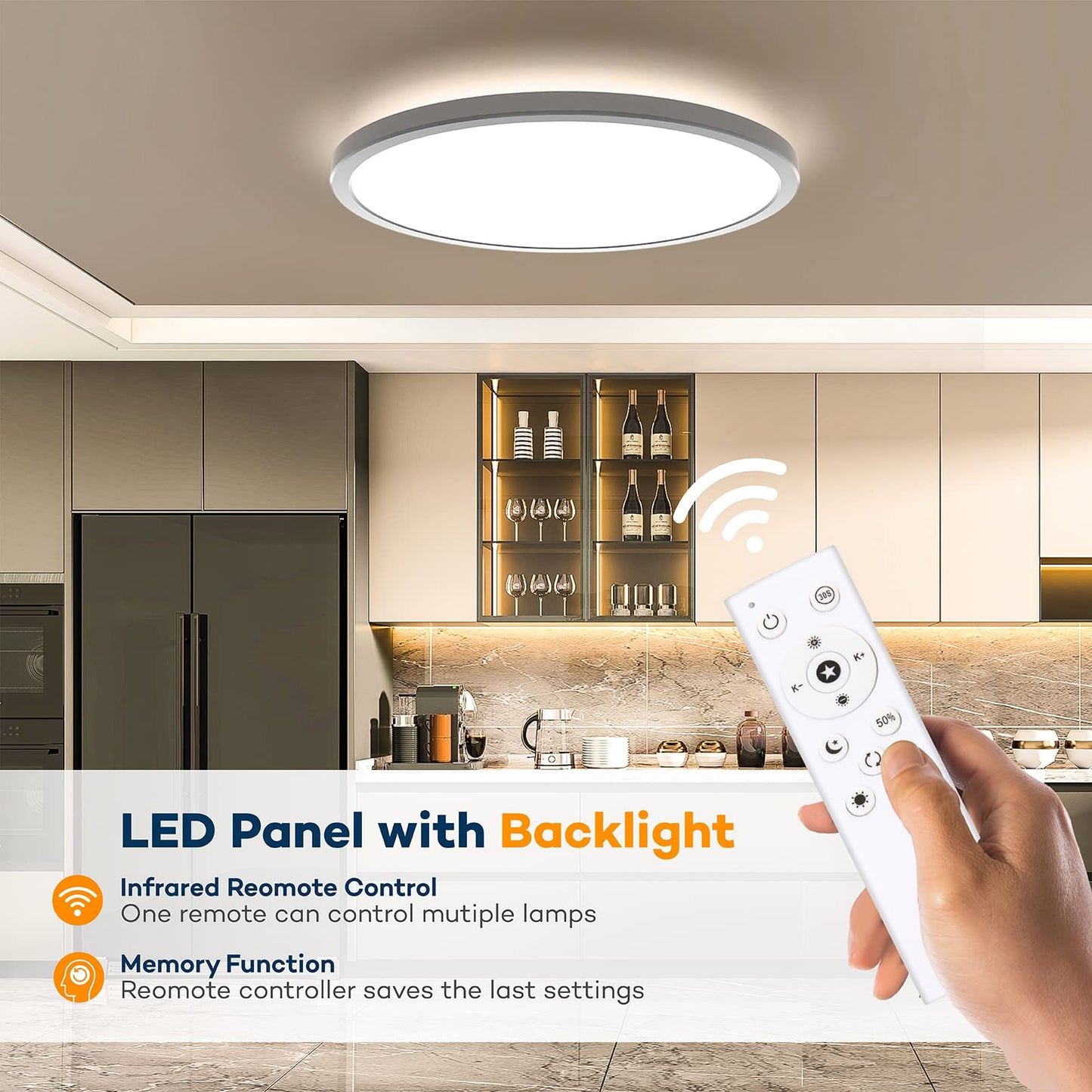 BLNAN LED Ceiling Light Dimmable 24W, Ceiling Lamp with Remote Control, Panel 3000K-6500K 2400lm for Living Room Bedroom Kids Room Bathroom - Modern Round Ultraslim White, 30x2.5cm