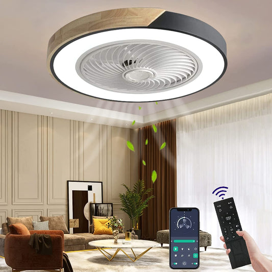 Wildcat Wood Ceiling Fan with LED lighting, Invisible Fan Ceiling Light Dimmable with Remote Control, Timer Quiet Fan Lamp, Ceiling Light for Living Room Bedroom Kids Room