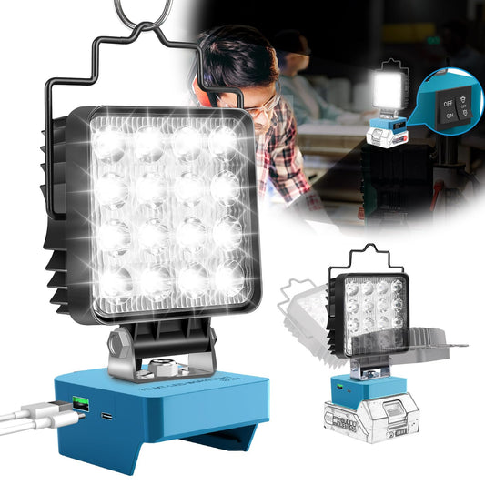 Battery Lamp for Makita 18/21v, 48W 2 brightness settings Cordless LED Work Light Battery, 4800LM Portable LED Spotlight Battery Floodlight Construction Lamp with Type C and USB charging (no battery)