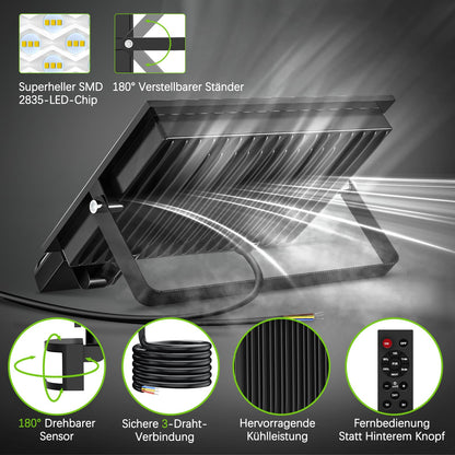 LED floodlight with motion sensor outside - 100W 10000LM 6500K LED floodlight outside with remote control, timing function, adjustable brightness LED floodlight, IP66 waterproof spotlight for garage yard