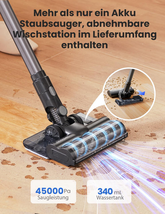 Proscenic P11 Cordless Vacuum Cleaner with Mopping Function, 45KPA-550W-60Min Battery Vacuum Cleaner, Vacuuming and Mopping, Anti-Tangle for Carpet, Hard Floors, Curtains, Pet Hair