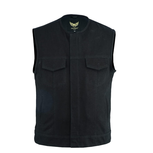 Leatherick Men's SOA Denim Collar Motorcycle Vest with Deep Pockets Black 3XL