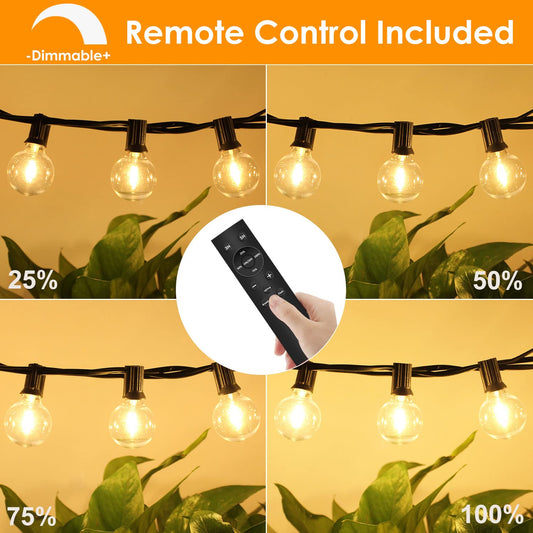 Outdoor string lights with remote control - 15M dimmable LED string lights with G40 bulbs, 4 modes and timer function, waterproof for outdoor garden balcony terrace party camping wedding.