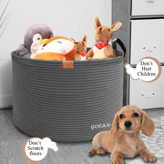 GOCAN XXXL Storage Basket Large Cotton Rope Laundry Hamper for Blankets Pillows in Living Room Clothes Toys in Kids Room, matte gray D55 X H35cm