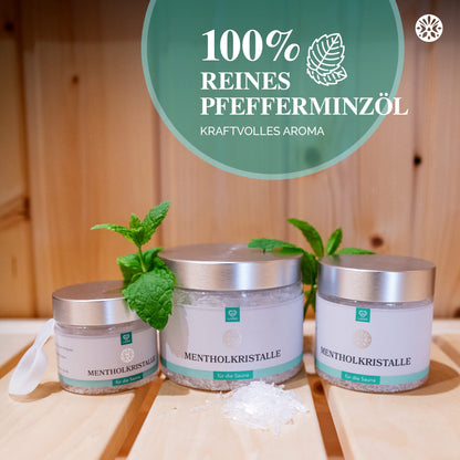 LoWell® 200g menthol crystals made from 100% pure peppermint - Ideal for sauna infusions in a resealable container - Menthol