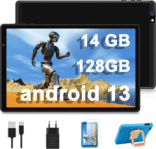 AOCWEI 10 inch Kids Tablet X500, 14GB+128GB (expandable to 512GB), Android 13, Child-Friendly Case, Octa-Core, 5GWIFI, 5MP+8MP Camera, Google GMS, 8000mAh Eva Protective Case - Blue.