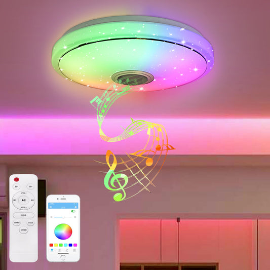 YRHome 48W LED Ceiling Light Dimmable with Bluetooth Speaker Ceiling Lamp Starry Sky RGB Color Changing with Remote Control or APP Control Music Playback for Bedroom Kids Room