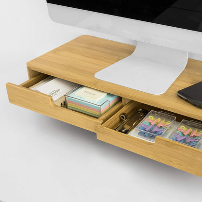 SoBuy BBF06-N Design Monitor Stand Screen Stand Notebook Stand Desk Attachment Organizer with 2 Drawers Bamboo Dimensions approx.: 56x12x23cm