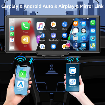 Hodozzy Car Radio Portable CarPlay Wireless Android Auto with Dashcam Front 9.3 Inch Touchscreen Display CarPlay Screen Car Bluetooth Digital Media Receiver Navigation Video Recording Rear View Camera