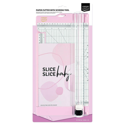 Vaessen Creative 2207-110 Paper Trimmer for cutting and scoring straight lines on A3, A4, and smaller paper sizes, Pink, for scrapbooking and card making, 15.2 x 30.5 cm