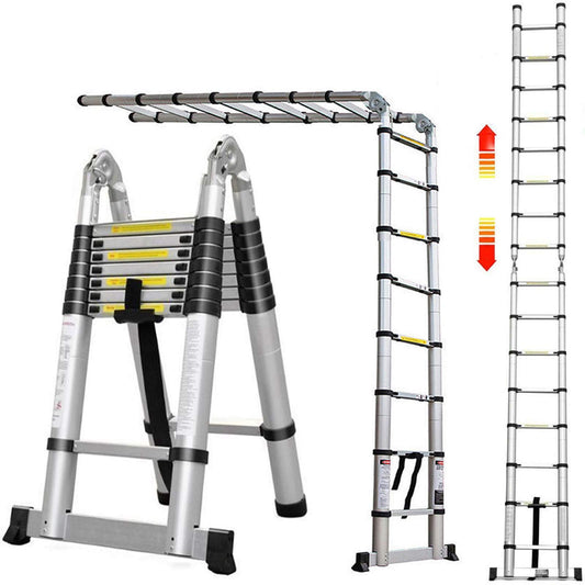 5M telescopic ladder Aluminum ladder 2.5M+2.5M sliding ladder folding ladder multi-purpose ladder extension ladder 16 rungs easy to carry max load capacity 150 kg