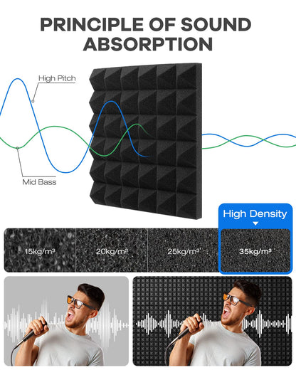 Acoustic Foam 12 Pieces Soundproofing High-Density Sound Absorber Wall Reduce Reverberation Noise for Podcast Recording Studio Soundproofing with 60pcs Stickers Included, 30x30x5cm.