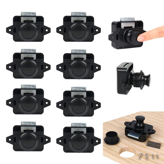10 pieces Push Button Catch Door Lock for RV Cabinet, Large Cabinet Lock Catch Cupboard Door Lock Furniture Lock Button Catch Lock for Motorhome Caravan Van RV Camper (Black)