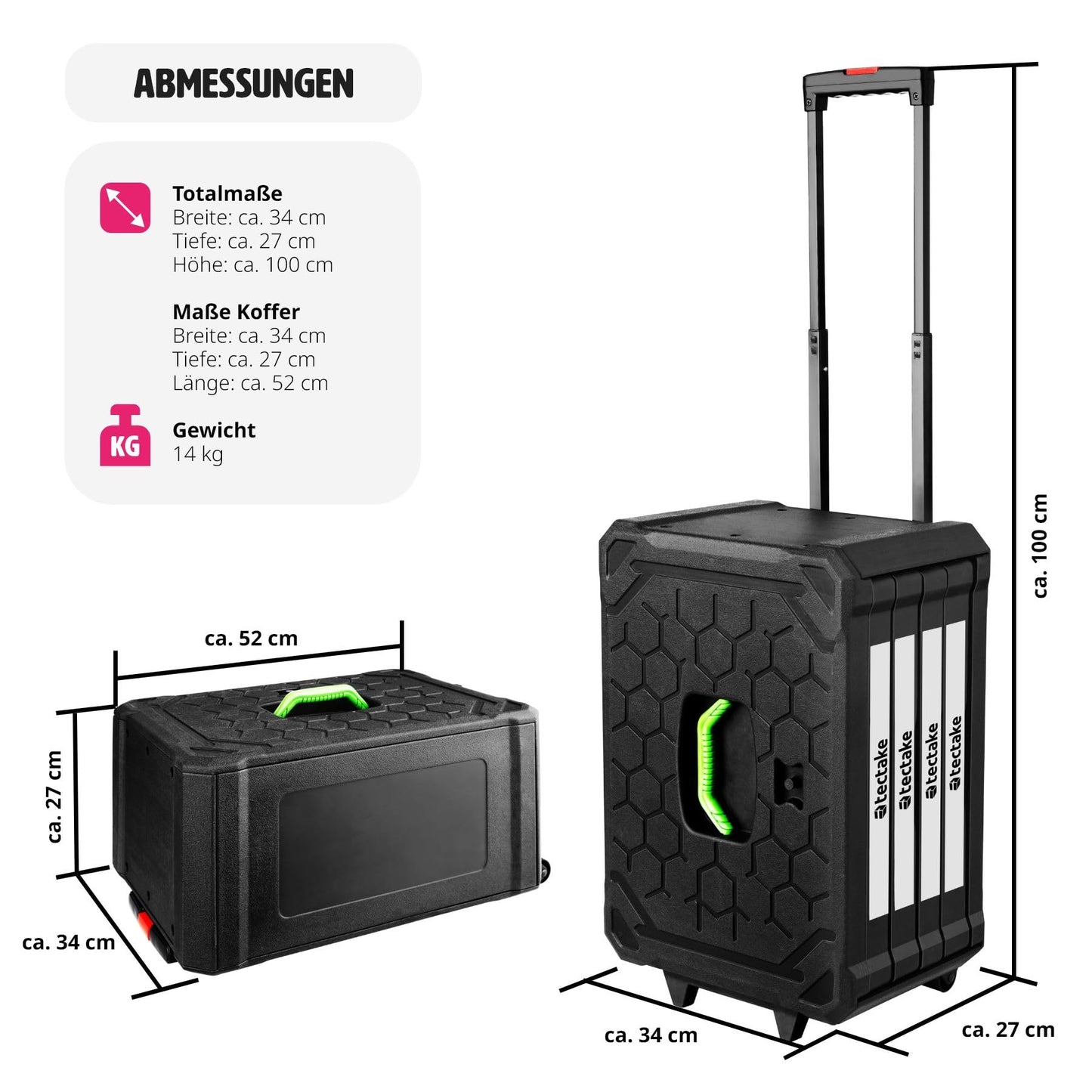 tectake® Tool Set in Aluminum Case, Tool Box filled 899 pcs., Tool Cart on wheels, Trolley with 4 drawers, Telescopic handle, Large Tool Box for professionals and household - black