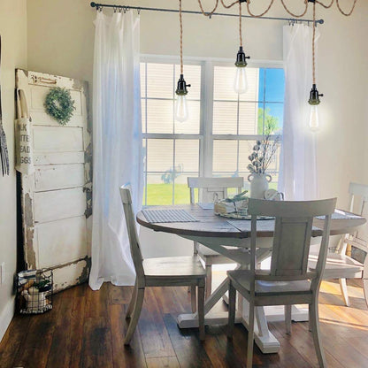 Hemp rope pendant light kit with switch and EU plug, 3 lights hanging lamp E27 socket with 8.5m textile cable vintage industrial pendant light for kitchen dining table, no bulb included.