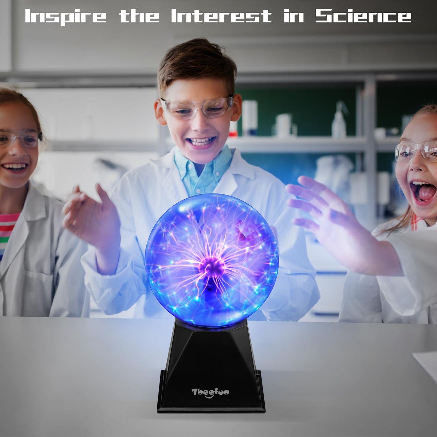 Theefun 6 inch Plasma Ball, Magic Light Ball Plasma Lamp Touch-Sensitive Lightning Sphere Flashing Educational Toy Physics Light Plasma Lamp Glass Sphere Light Effects, Blue