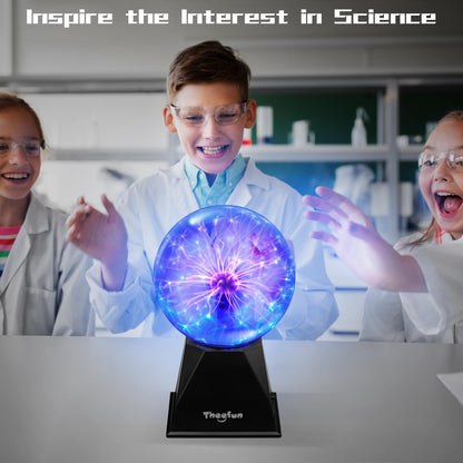 Theefun 6 inch Plasma Ball, Magic Light Ball Plasma Lamp Touch-Sensitive Lightning Sphere Flashing Educational Toy Physics Light Plasma Lamp Glass Sphere Light Effects, Blue